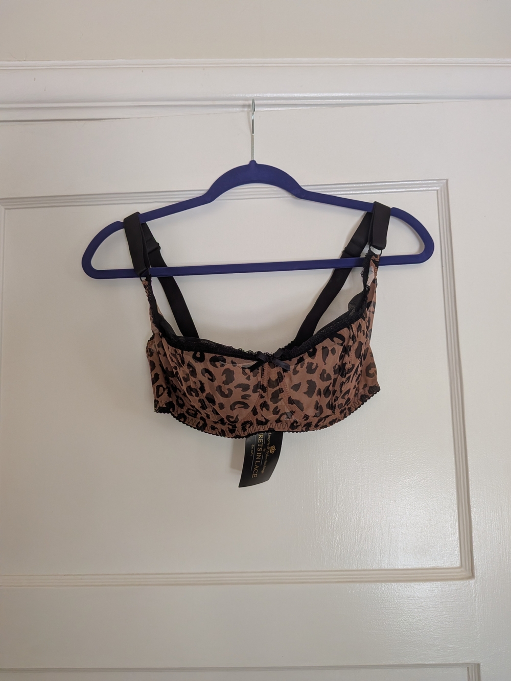 Leopard Print Balconette Bralette with Black Trim - Women Intimates 34DD